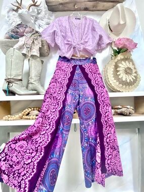 THAI Harem wrap boho Pants High w Palazzo Hippie Festival Lounge ZEN vibe
